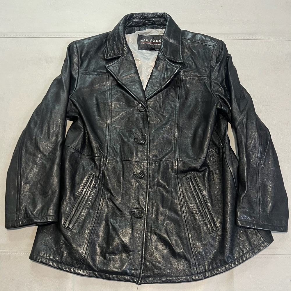 Wilson Leather Womens Black Leather Button Blazer Emo‎ Grunge Y2K Skate Punk-XL
